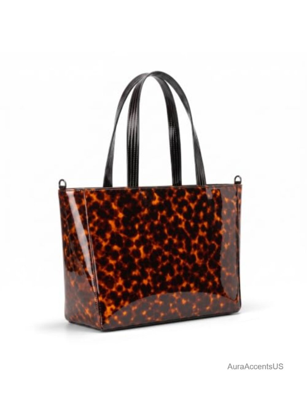 Tortoiseshell PVC Tote Bag Zip Shoulder Handbag Travel Work